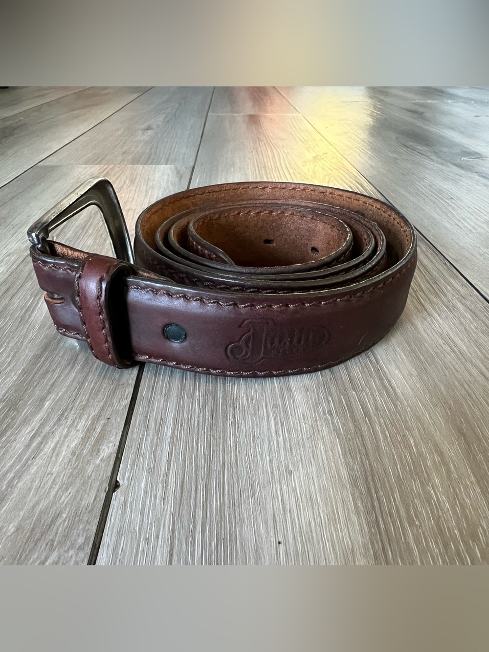 Justin Brown Leather Belt Silver Buckle Western Mens 42
